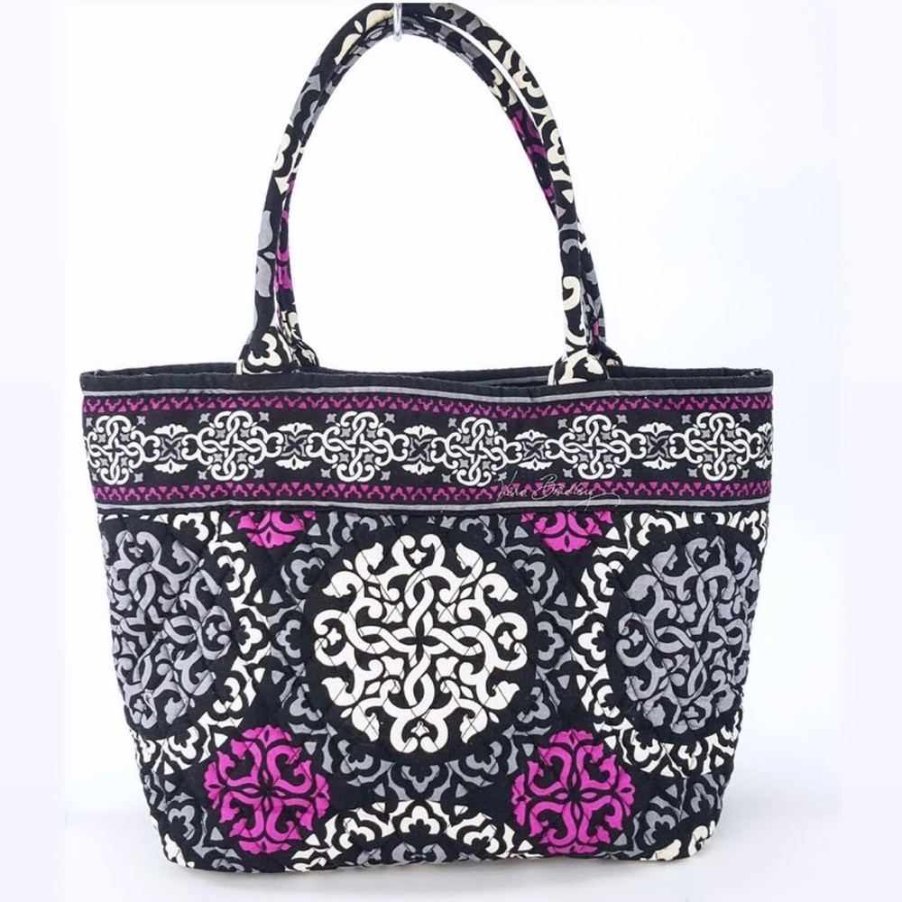 Vera Bradley Quilted Purple Medallion Circles Small Tote Bag with Zip Closure